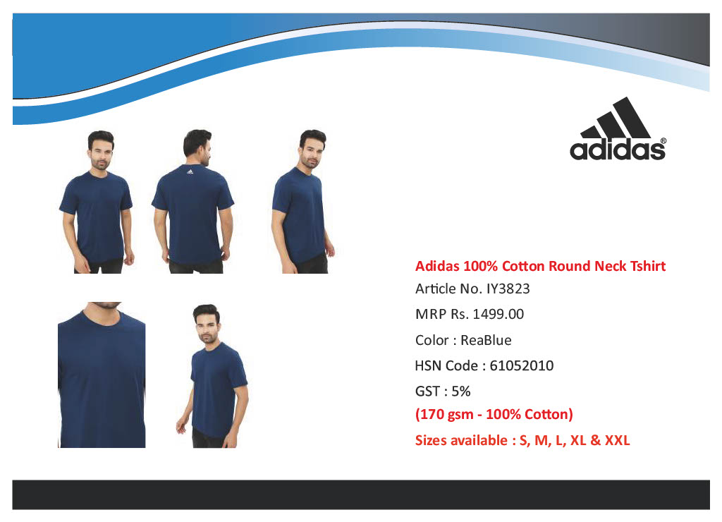 Adidas 100% Cotton Round Neck Tshirt