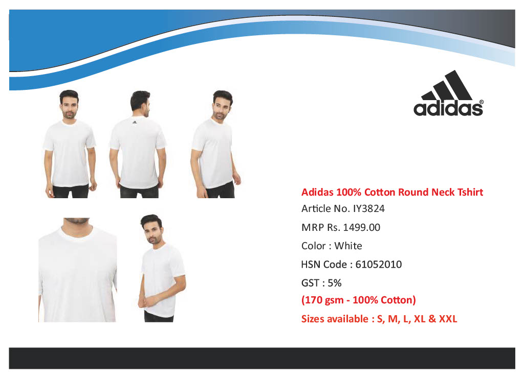 Adidas 100% Cotton Round Neck Tshirt